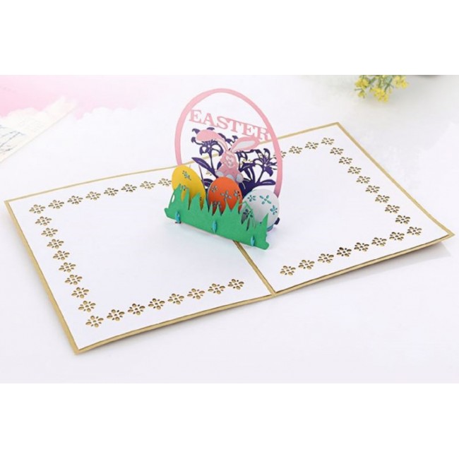 Handmade 3d Pop Up Easter Card Rabbit Festival Eggs Papercraft Origami Kirigami Best Friend Family Love Laser Cut Gift Country Vintage Party,greeting Card
